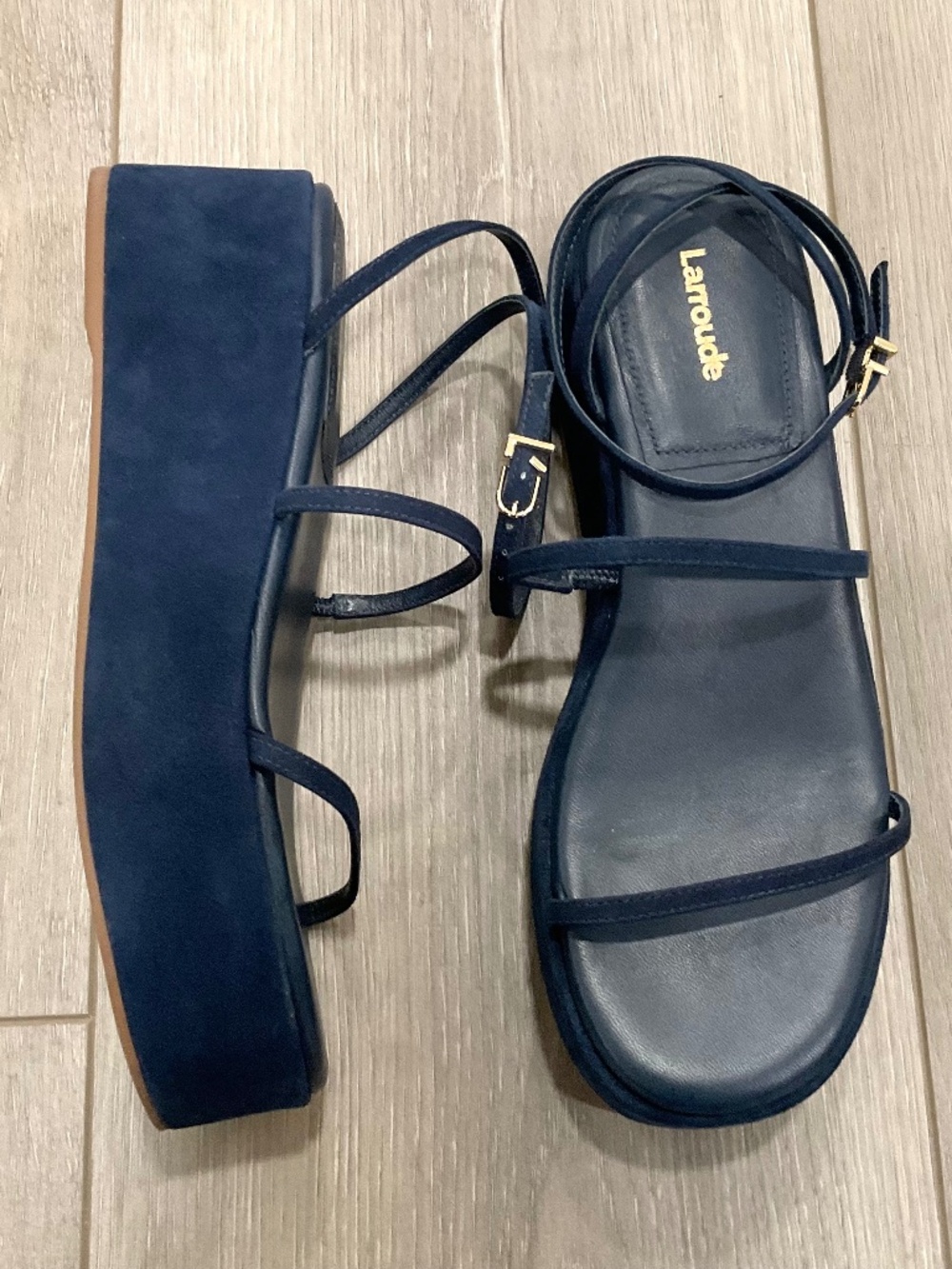 LARROUDE Gio Flatform Sandals in Blue Suede Size 8.5 NEW